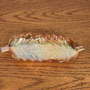 Vintage Orange Carnival Glass Leaf Tray, Dish opalescent